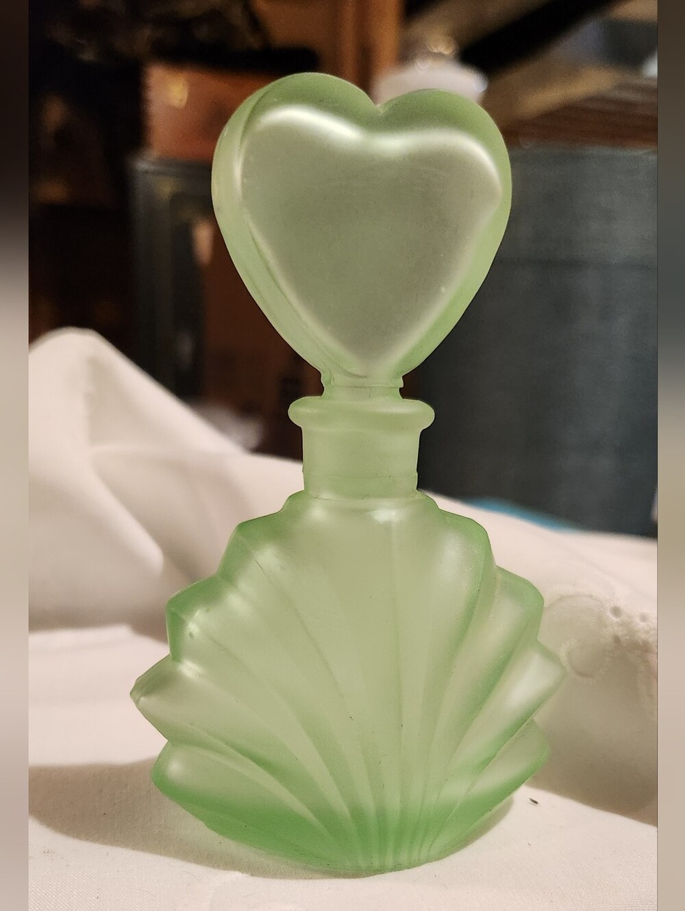 Vintage Green Frosted Perfume Bottle and Stopper 4.5 Inches Tall